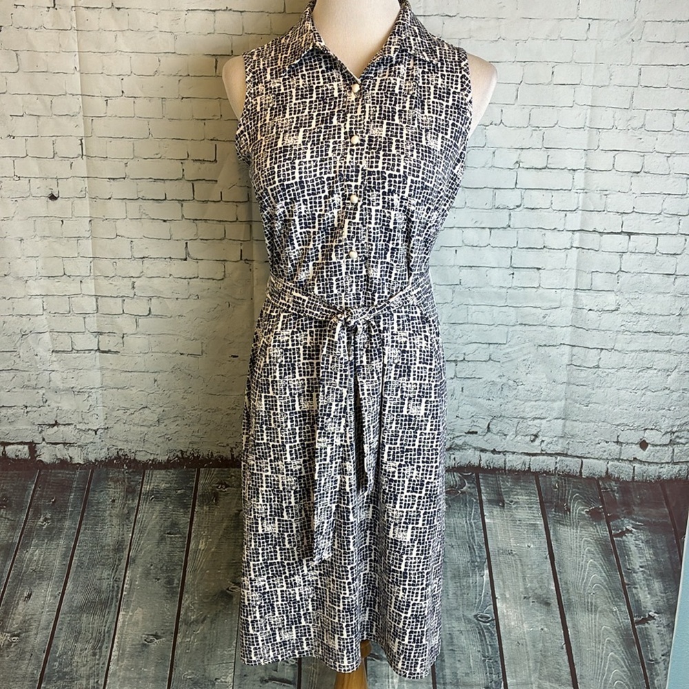 J. McLaughlin Dolly Catalina Cloth Midi Dress M Blue White Sleeveless Preppy